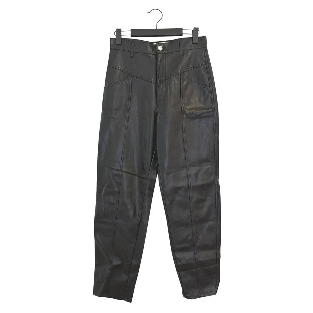 Zara Black Faux Leather High Waisted Western Yoke Tapered Pants SIZE 2